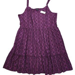 Lane Bryant Purple Eyelet Sundress Women’s Plus Size 26 Smocked Cotton Dress